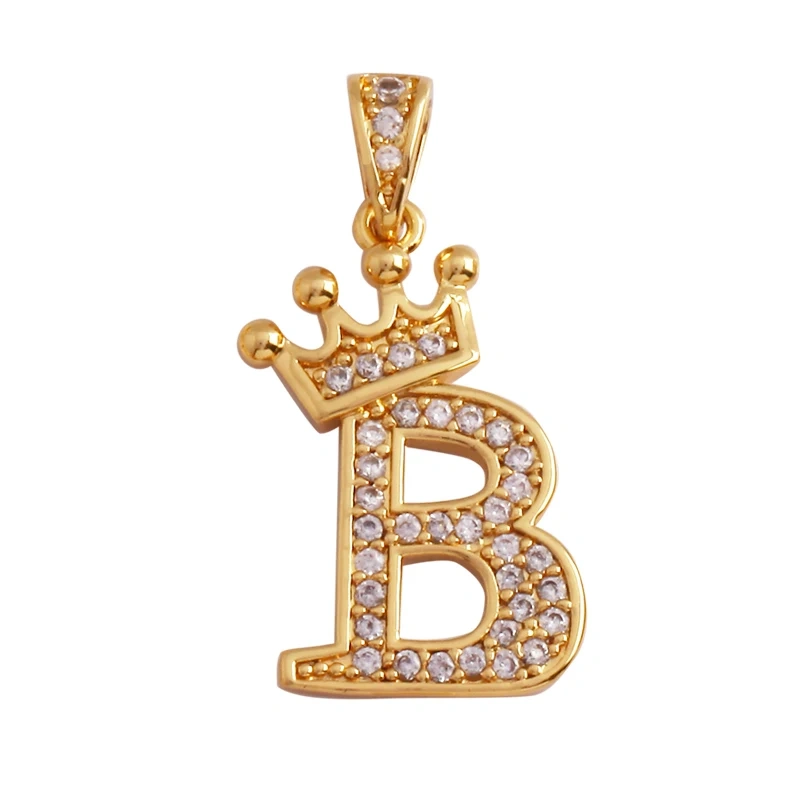 Fashion Exquisite 18K Gold Plated Full Zircon Crown Initial Name A-Z Letter Charm Pendant Necklace,Jewelry Findings Supplies M70