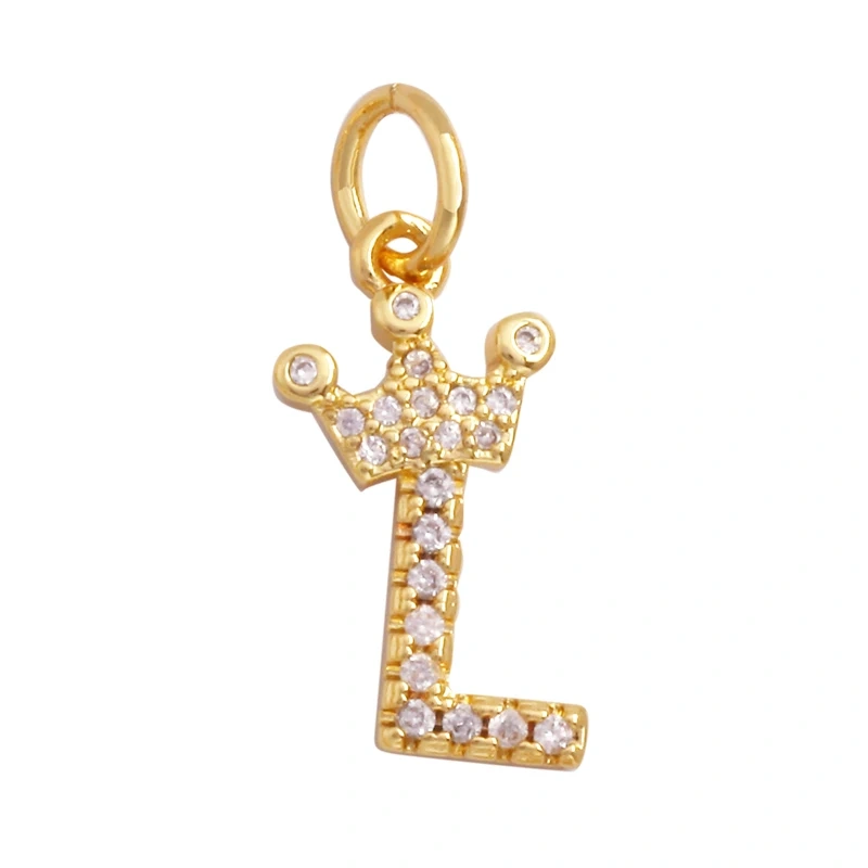 Cute 18K Gold Plated Full Zircon Crown Initial Name A-Z Letter Charm Pendant Necklace,Fashion Jewelry Findings Supplies M70