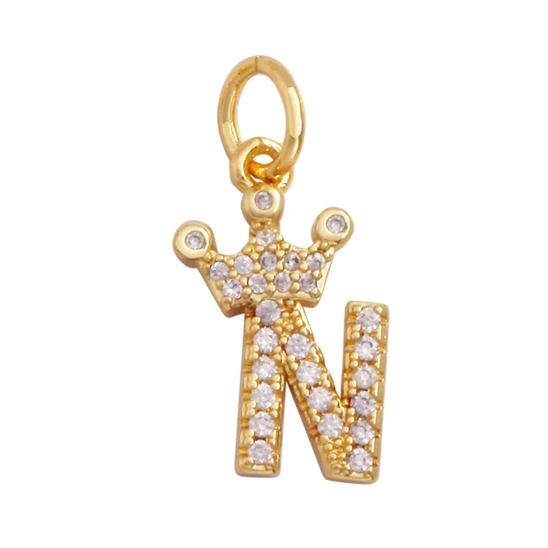 Cute 18K Gold Plated Full Zircon Crown Initial Name A-Z Letter Charm Pendant Necklace,Fashion Jewelry Findings Supplies M70