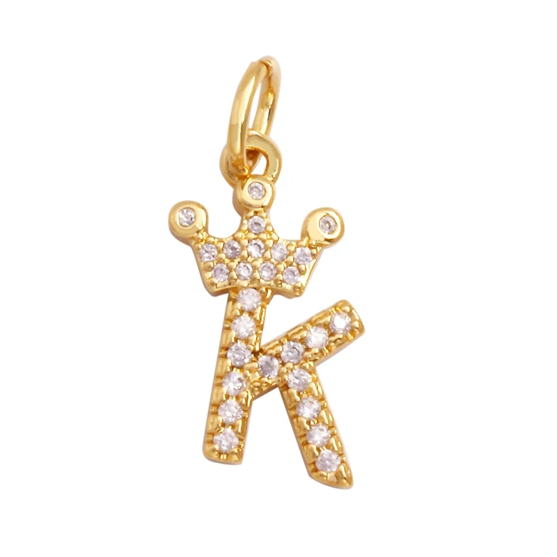 Cute 18K Gold Plated Full Zircon Crown Initial Name A-Z Letter Charm Pendant Necklace,Fashion Jewelry Findings Supplies M70