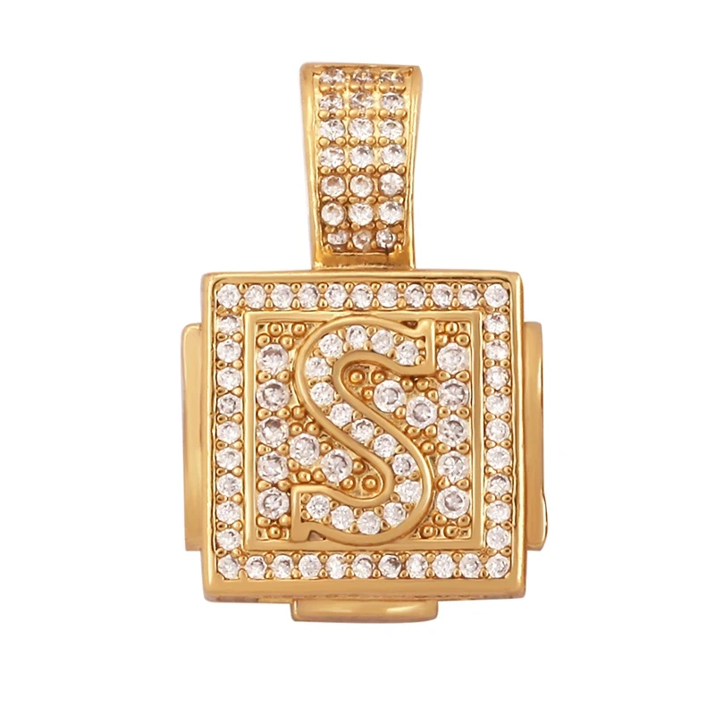 Hip Hop Thick Hollow Cube 18K Gold Plated Initial Name A-Z Letter Charm Pendant Necklace,Fashion Jewelry Findings Women Men L09