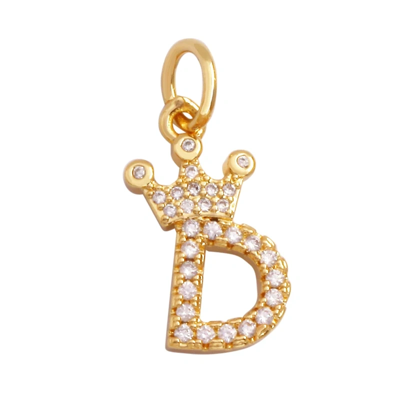 Cute 18K Gold Plated Full Zircon Crown Initial Name A-Z Letter Charm Pendant Necklace,Fashion Jewelry Findings Supplies M70