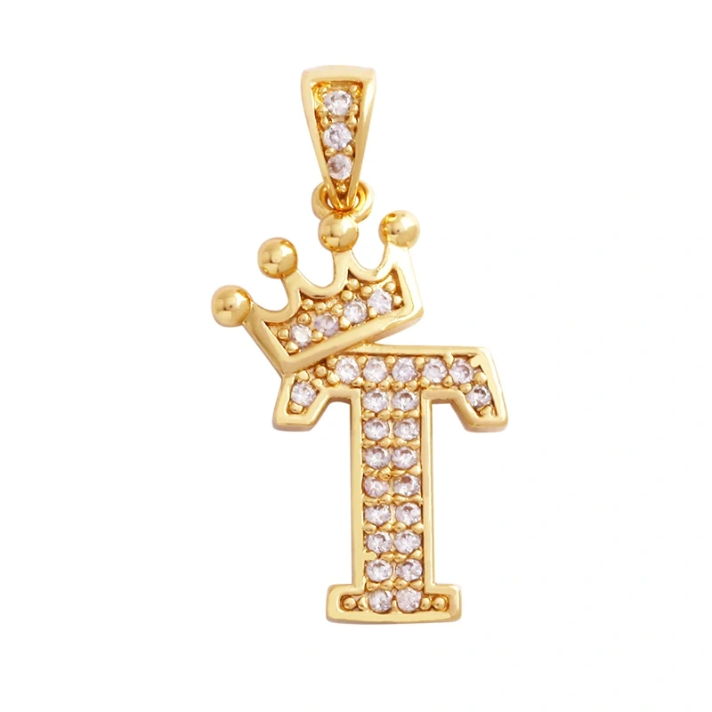 Fashion Exquisite 18K Gold Plated Full Zircon Crown Initial Name A-Z Letter Charm Pendant Necklace,Jewelry Findings Supplies M70