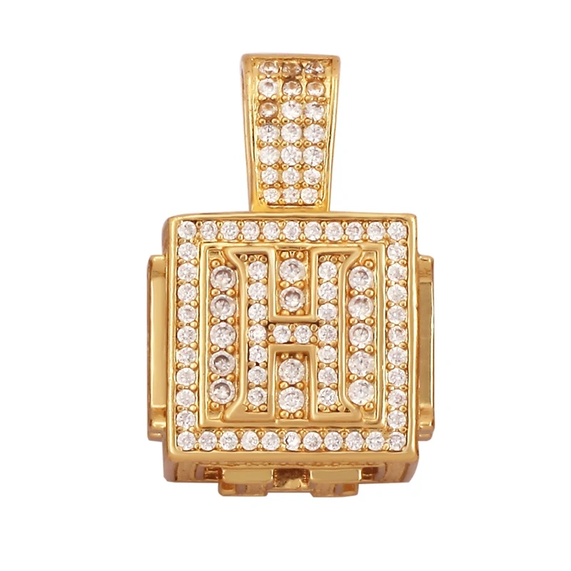 Hip Hop Thick Hollow Cube 18K Gold Plated Initial Name A-Z Letter Charm Pendant Necklace,Fashion Jewelry Findings Women Men L09