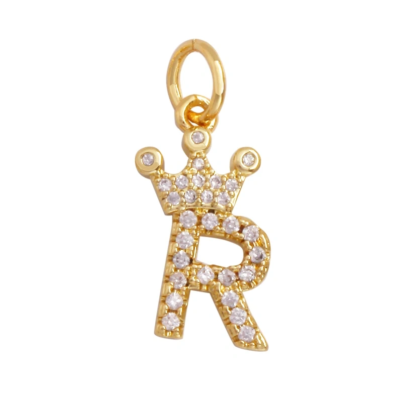 Cute 18K Gold Plated Full Zircon Crown Initial Name A-Z Letter Charm Pendant Necklace,Fashion Jewelry Findings Supplies M70