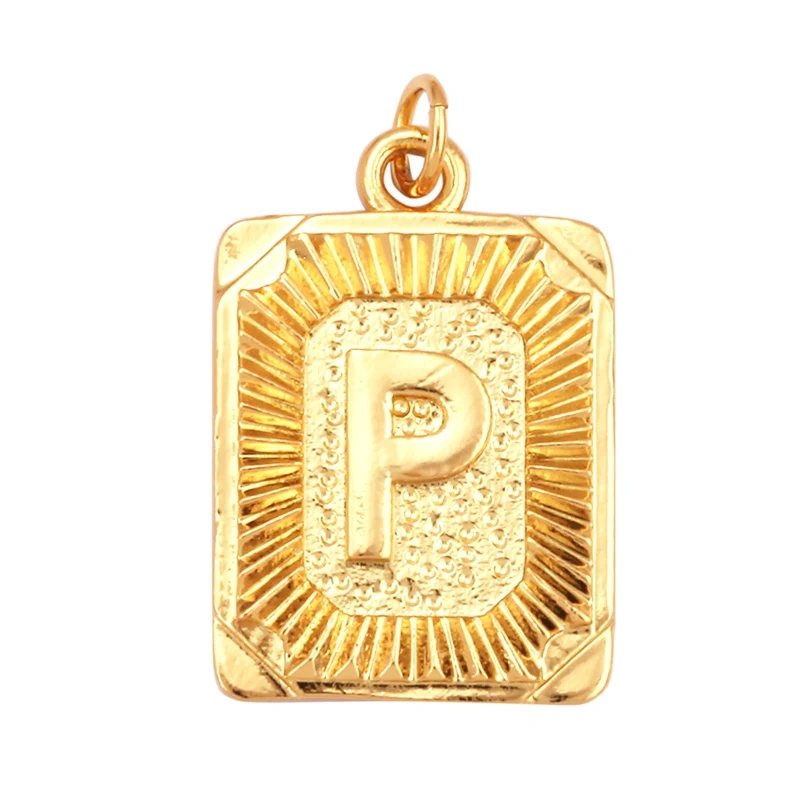 Hip Hop Style Rectangle 18K Gold Plated Initial Name A-Z Letter Charm Pendant Necklace,Fashion Jewelry Findings For Women Men L82