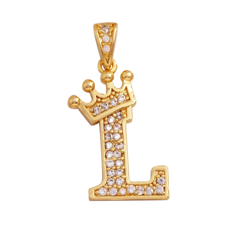 Fashion Exquisite 18K Gold Plated Full Zircon Crown Initial Name A-Z Letter Charm Pendant Necklace,Jewelry Findings Supplies M70