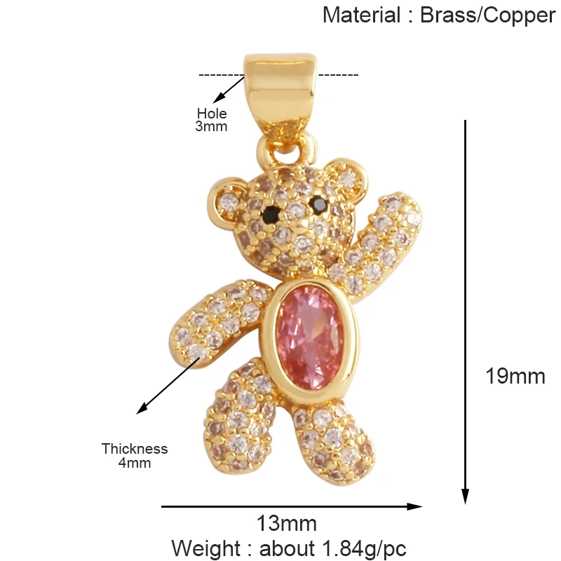 Cute Bear Fox Squirrel Charm Pendant,18K Gold Plated Cubic Zironia Shell Animal Necklace Bracelet Jewelry Accessories Supply K30