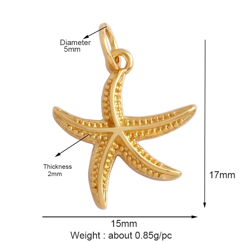 Starfish Blue Ocean Sea Turtle Sea Horse Conch Shell Charm Pendant,Gold Plated Zircon Jewelry Findings Accessories Supplies M62