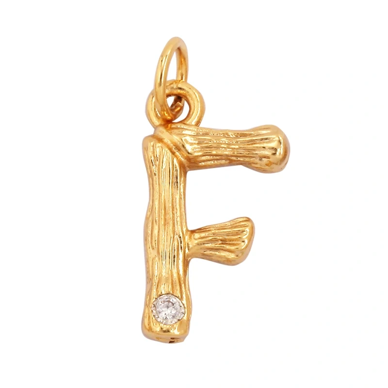 Bamboo Wood Style 18K Gold Plated Initial Name Letter A-Z Charm Pendant Necklace,Trendy Simple Zircon Jewelry Findings Supply