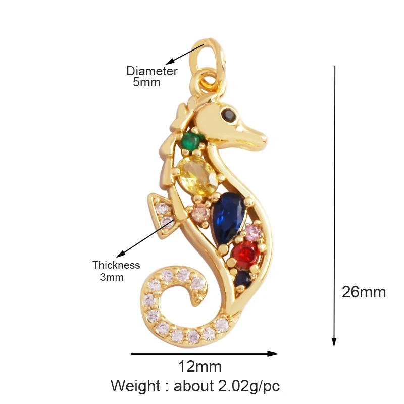 Starfish Blue Ocean Sea Turtle Sea Horse Conch Shell Charm Pendant,Gold Plated Zircon Jewelry Findings Accessories Supplies M62