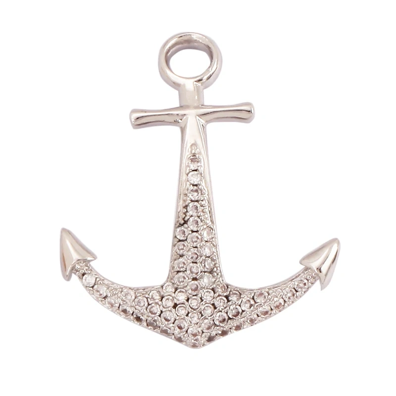 Trendy Ocean Sea River Boat Anchor Boat Rudder Charm Pendant,18K Gold Plated Zircon Jewelry Findings Accessories Supplies P02