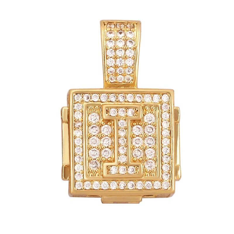 Hip Hop Thick Hollow Cube 18K Gold Plated Initial Name A-Z Letter Charm Pendant Necklace,Fashion Jewelry Findings Women Men L09