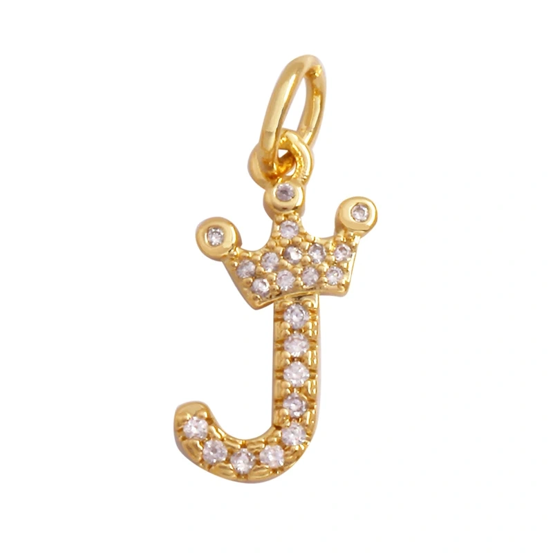 Cute 18K Gold Plated Full Zircon Crown Initial Name A-Z Letter Charm Pendant Necklace,Fashion Jewelry Findings Supplies M70