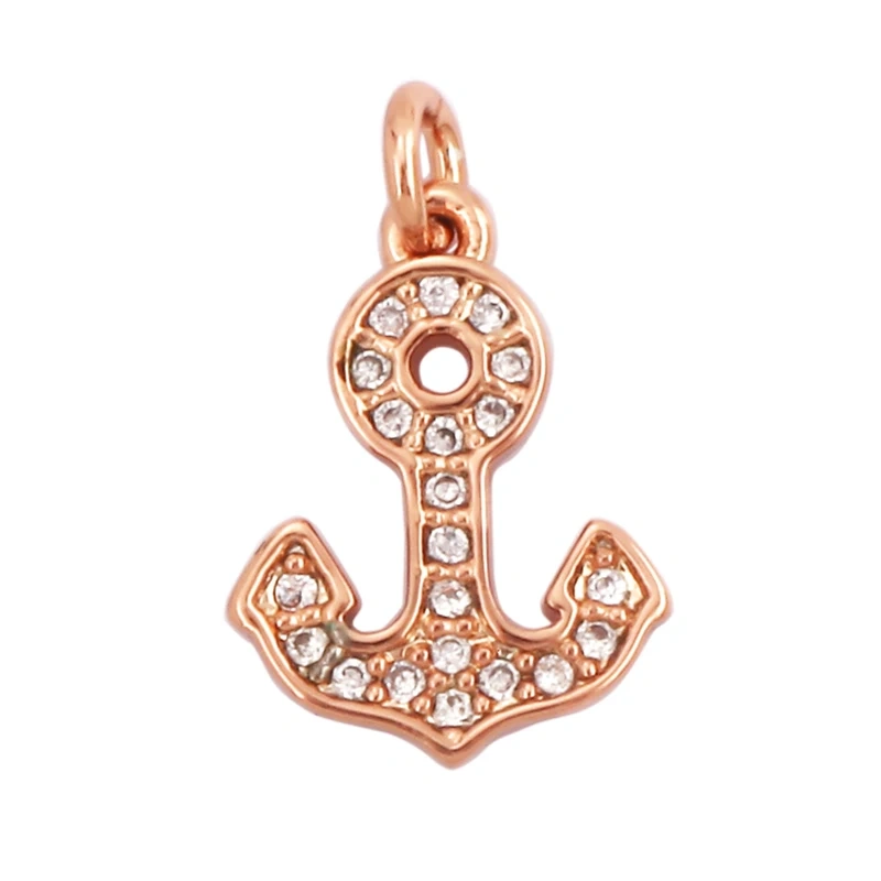 Trendy Ocean Sea River Boat Anchor Boat Rudder Charm Pendant,18K Gold Plated Zircon Jewelry Findings Accessories Supplies P02