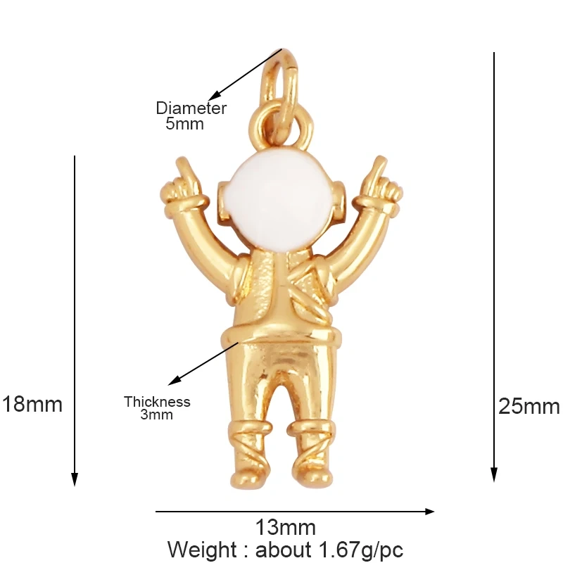 Cute Sun Star Moon Rocket Aircraft Spacemen Angel Charm Pendant,18K Gold Inlaid Zircon Jewelry Necklace Making Wholesale Supply