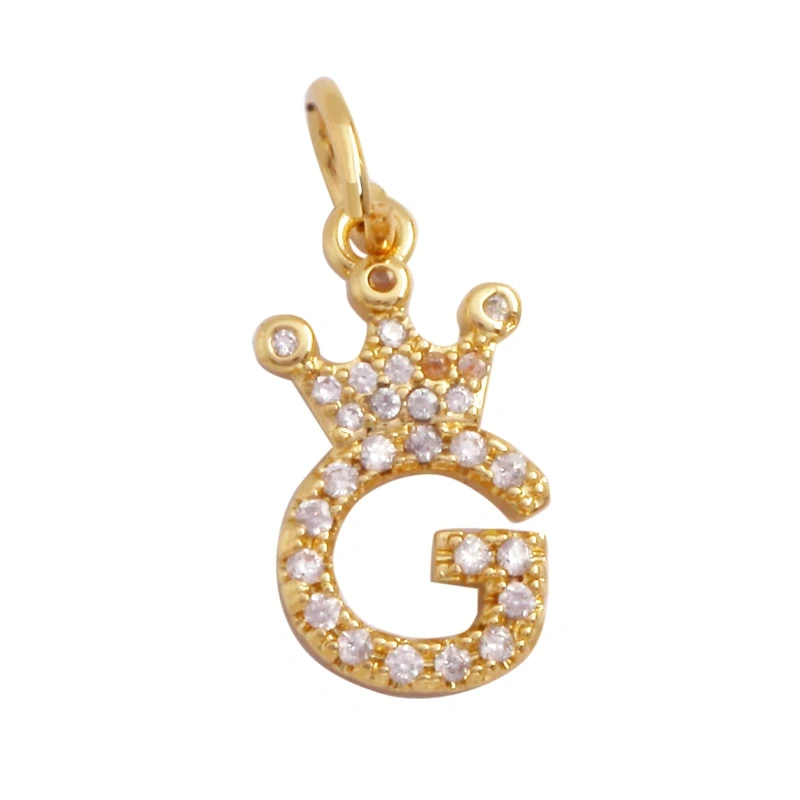 Cute 18K Gold Plated Full Zircon Crown Initial Name A-Z Letter Charm Pendant Necklace,Fashion Jewelry Findings Supplies M70