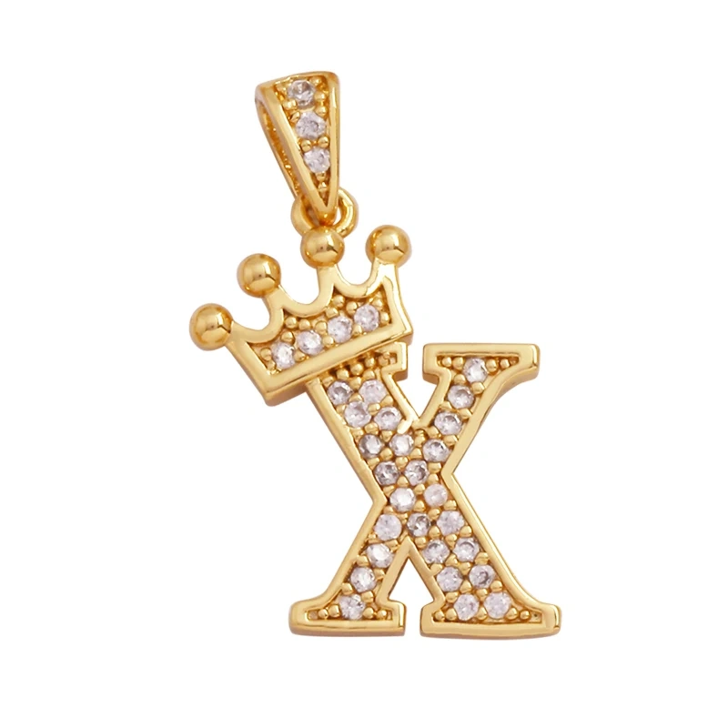 Fashion Exquisite 18K Gold Plated Full Zircon Crown Initial Name A-Z Letter Charm Pendant Necklace,Jewelry Findings Supplies M70