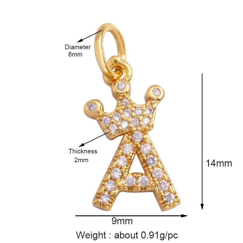 Cute 18K Gold Plated Full Zircon Crown Initial Name A-Z Letter Charm Pendant Necklace,Fashion Jewelry Findings Supplies M70