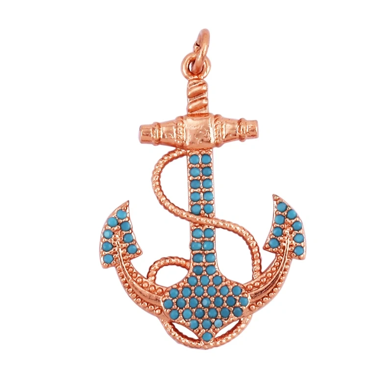 Trendy Ocean Sea River Boat Anchor Boat Rudder Charm Pendant,18K Gold Plated Zircon Jewelry Findings Accessories Supplies P02