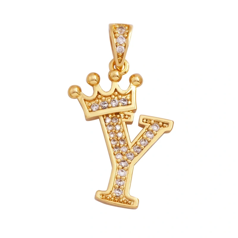 Fashion Exquisite 18K Gold Plated Full Zircon Crown Initial Name A-Z Letter Charm Pendant Necklace,Jewelry Findings Supplies M70