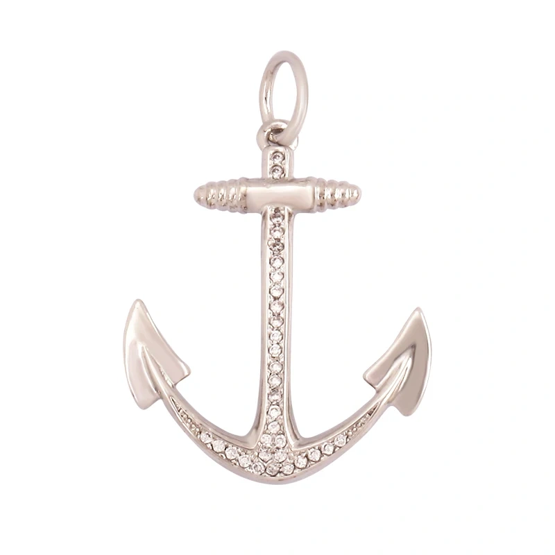 Trendy Ocean Sea River Boat Anchor Boat Rudder Charm Pendant,18K Gold Plated Zircon Jewelry Findings Accessories Supplies P02