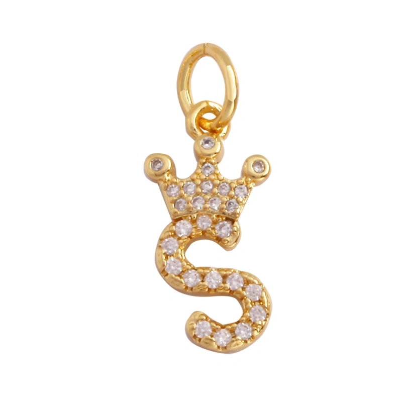 Cute 18K Gold Plated Full Zircon Crown Initial Name A-Z Letter Charm Pendant Necklace,Fashion Jewelry Findings Supplies M70