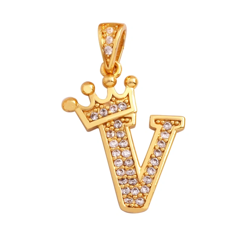 Fashion Exquisite 18K Gold Plated Full Zircon Crown Initial Name A-Z Letter Charm Pendant Necklace,Jewelry Findings Supplies M70