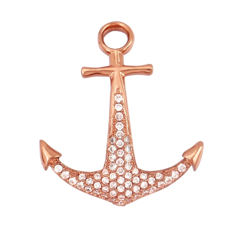 Trendy Ocean Sea River Boat Anchor Boat Rudder Charm Pendant,18K Gold Plated Zircon Jewelry Findings Accessories Supplies P02