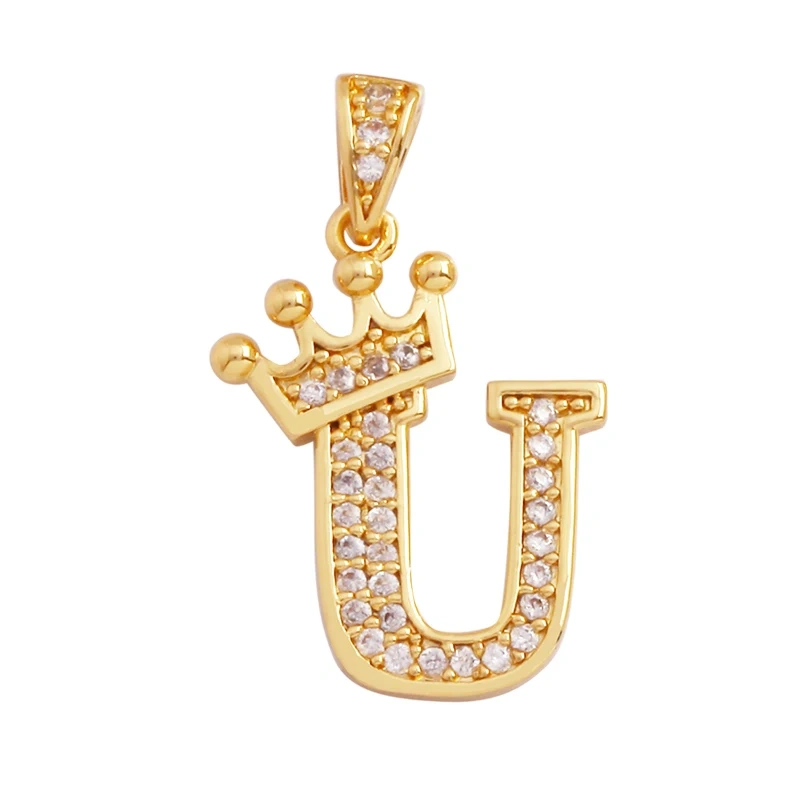 Fashion Exquisite 18K Gold Plated Full Zircon Crown Initial Name A-Z Letter Charm Pendant Necklace,Jewelry Findings Supplies M70