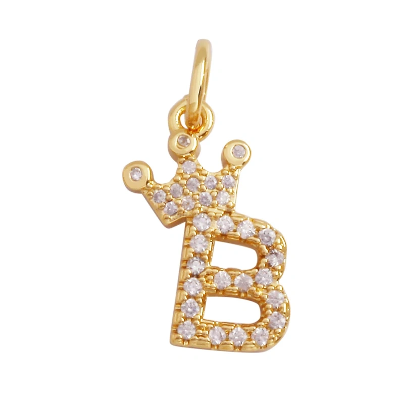 Cute 18K Gold Plated Full Zircon Crown Initial Name A-Z Letter Charm Pendant Necklace,Fashion Jewelry Findings Supplies M70