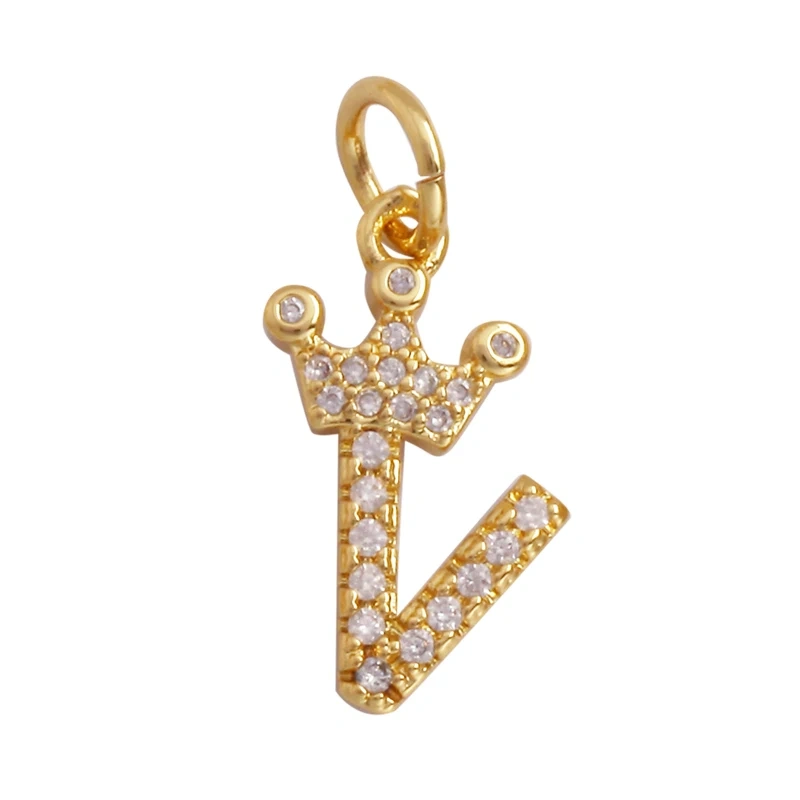 Cute 18K Gold Plated Full Zircon Crown Initial Name A-Z Letter Charm Pendant Necklace,Fashion Jewelry Findings Supplies M70