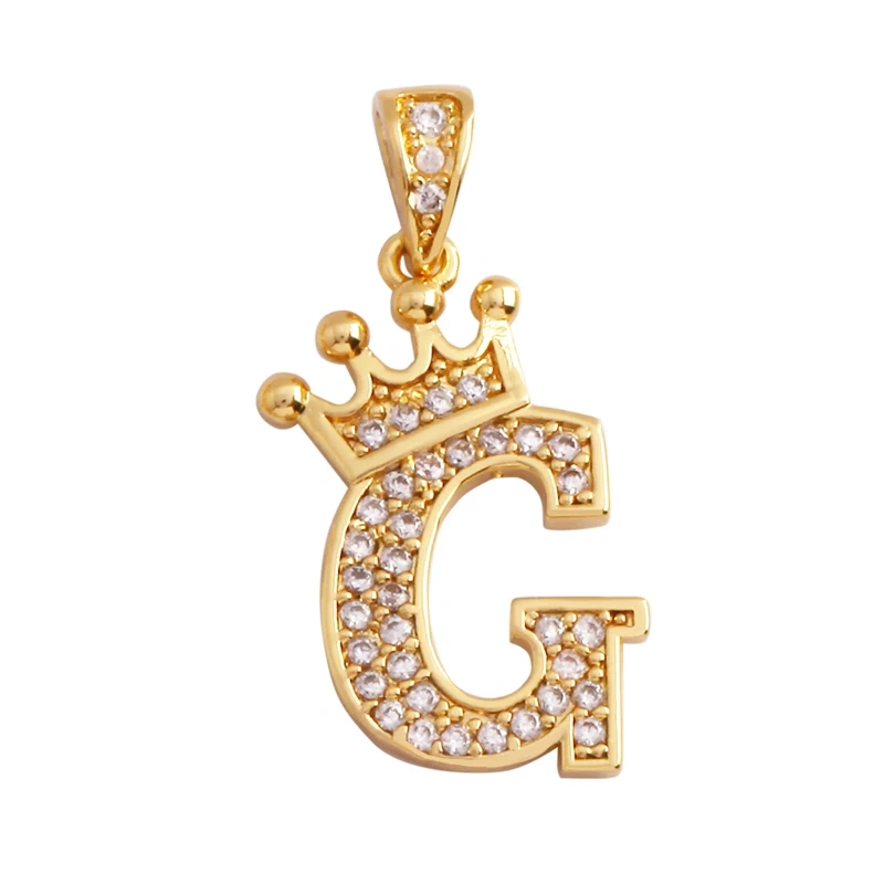 Fashion Exquisite 18K Gold Plated Full Zircon Crown Initial Name A-Z Letter Charm Pendant Necklace,Jewelry Findings Supplies M70