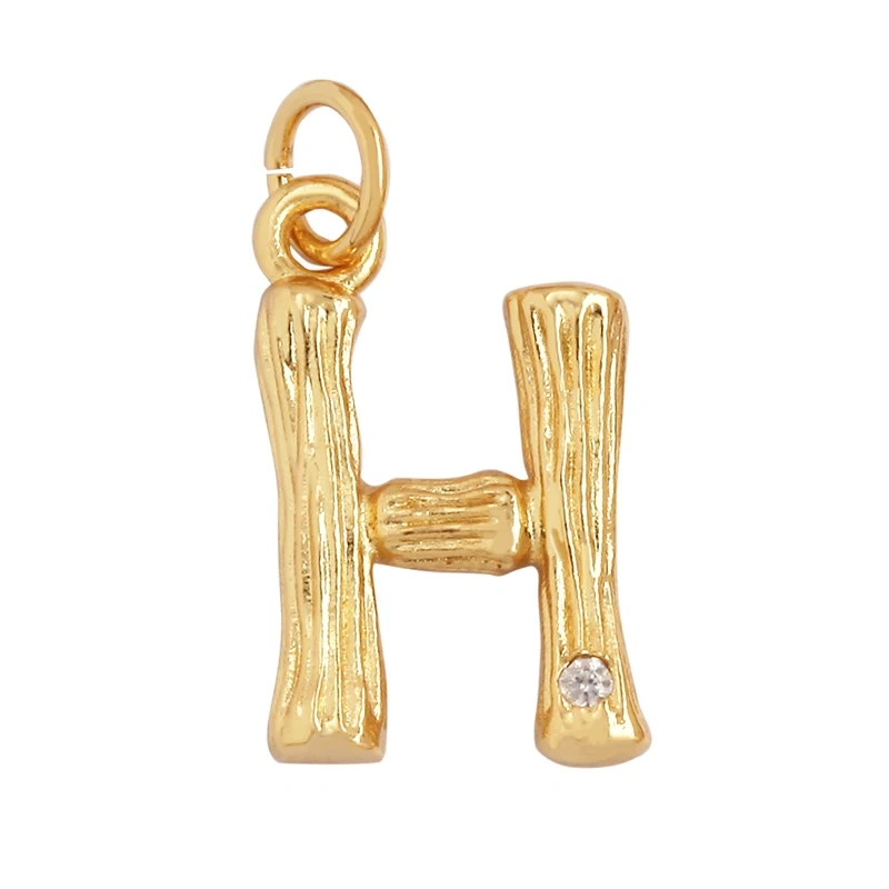 Bamboo Wood Style 18K Gold Plated Initial Name Letter A-Z Charm Pendant Necklace,Trendy Simple Zircon Jewelry Findings Supply