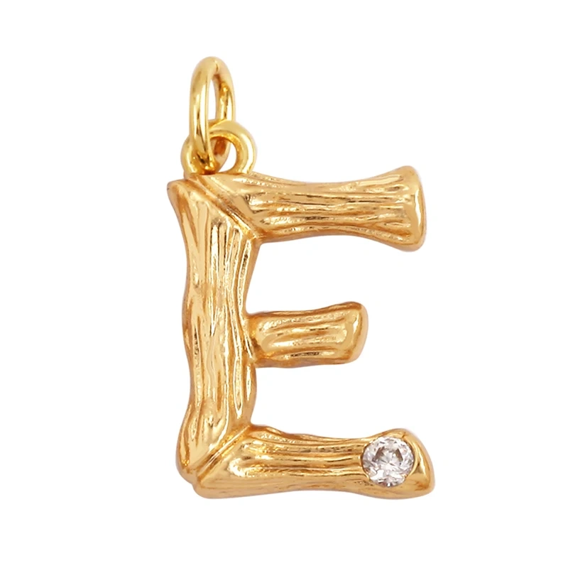 Bamboo Wood Style 18K Gold Plated Initial Name Letter A-Z Charm Pendant Necklace,Trendy Simple Zircon Jewelry Findings Supply