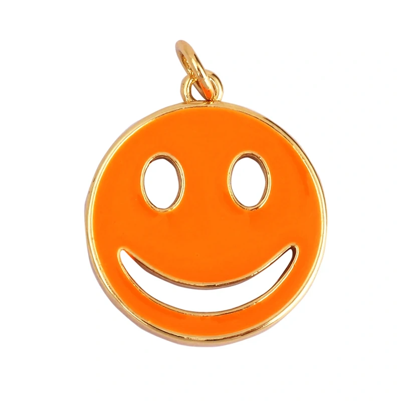 Happy Face Enamel Charm Neon Pink Orange Turquoise Blue Oil Dropped,Real Gold Plated ,Necklace Bracelet Pendant K01 K56