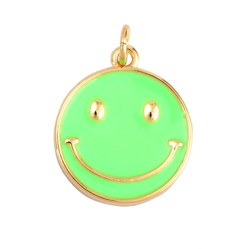 Happy Face Enamel Charm Neon Pink Orange Turquoise Blue Oil Dropped,Real Gold Plated ,Necklace Bracelet Pendant K01 K56