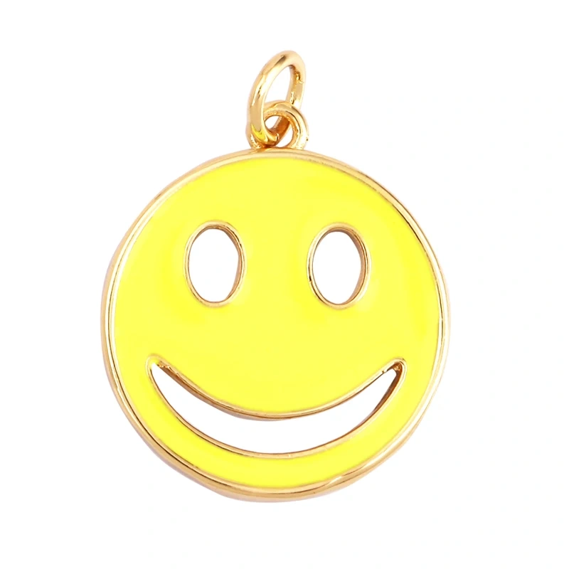 Happy Face Enamel Charm Neon Pink Orange Turquoise Blue Oil Dropped,Real Gold Plated ,Necklace Bracelet Pendant K01 K56