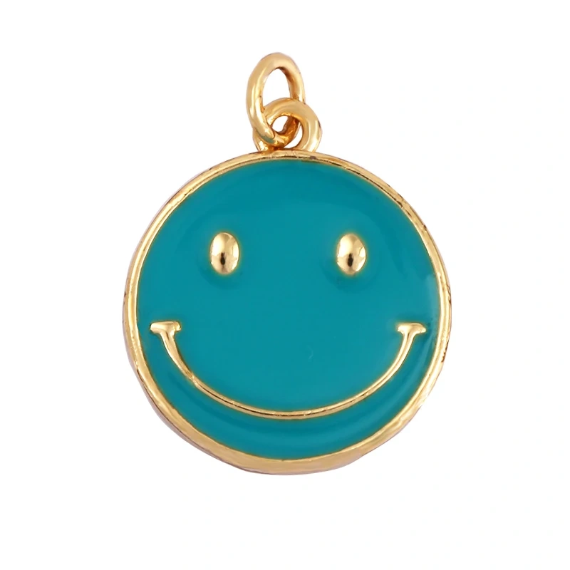 Happy Face Enamel Charm Neon Pink Orange Turquoise Blue Oil Dropped,Real Gold Plated ,Necklace Bracelet Pendant K01 K56