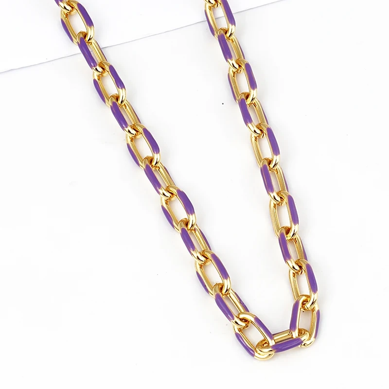 Colourful Metal Paper Clip Chunky Oval Chain , Oil Dropped, Plated With Real Gold,Not Easy To Tarnish ,1 Meter Long