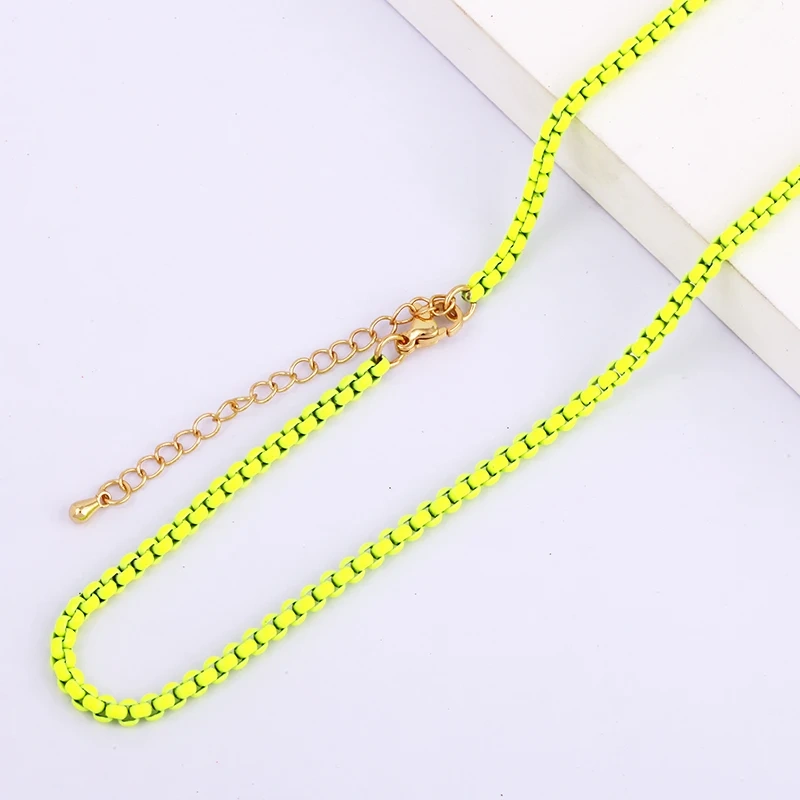 3mm 16 Inch Enamel Round Box Chain Necklace,Neon Red/Pink/Yellow/Green/Blue Fashion Jewelry Party Summer Beach Gift For Her