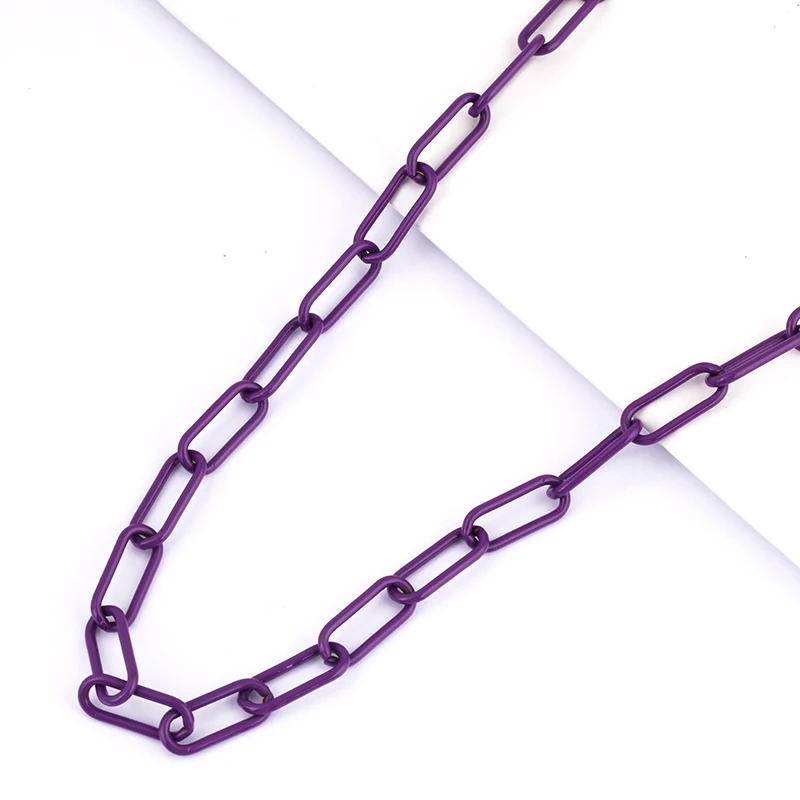 Colour Chain Paper Clip Brass Chunky oval White Pink Rose Purple Black Silver Gold,7mm width ,1 meter long
