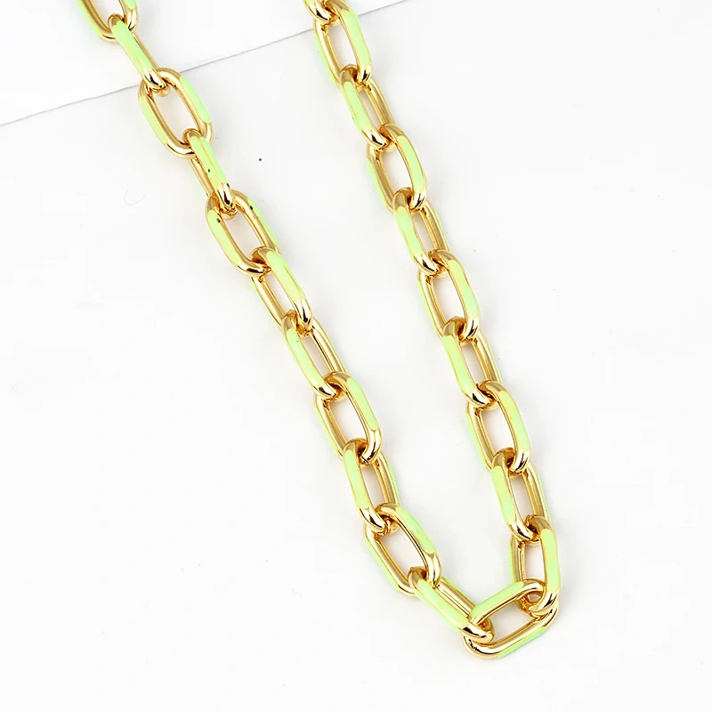 Colourful Metal Paper Clip Chunky Oval Chain , Oil Dropped, Plated With Real Gold,Not Easy To Tarnish ,1 Meter Long