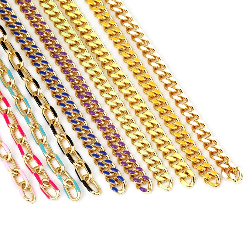 Colourful Metal Paper Clip Chunky Oval Chain , Oil Dropped, Plated With Real Gold,Not Easy To Tarnish ,1 Meter Long