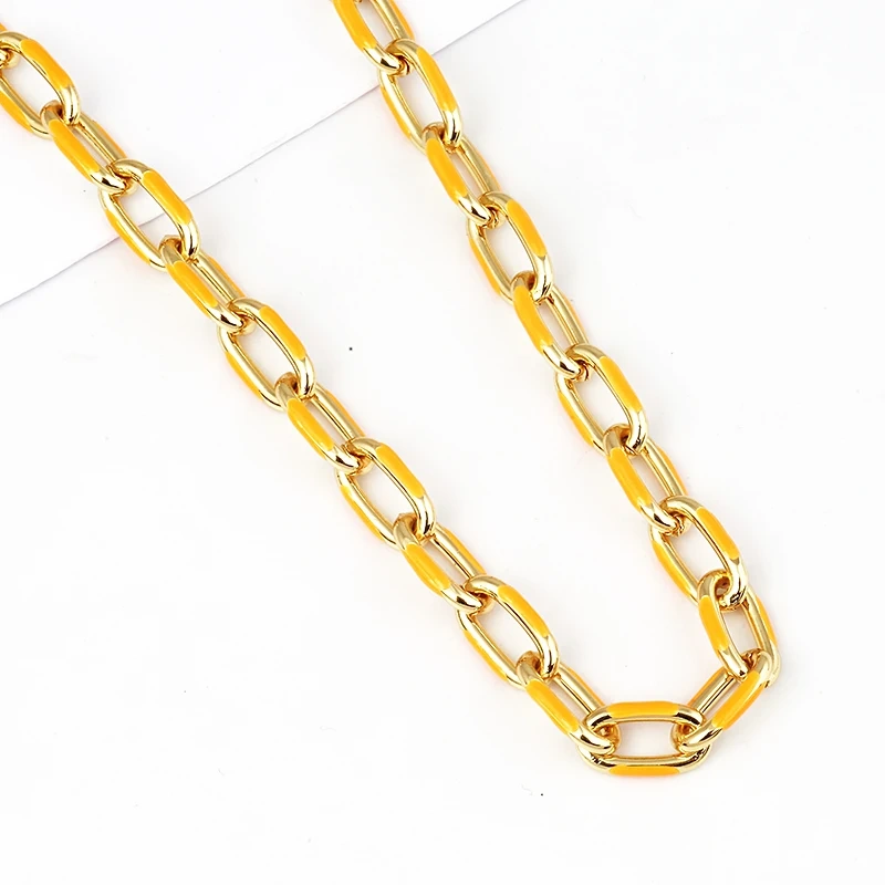 Colourful Metal Paper Clip Chunky Oval Chain , Oil Dropped, Plated With Real Gold,Not Easy To Tarnish ,1 Meter Long