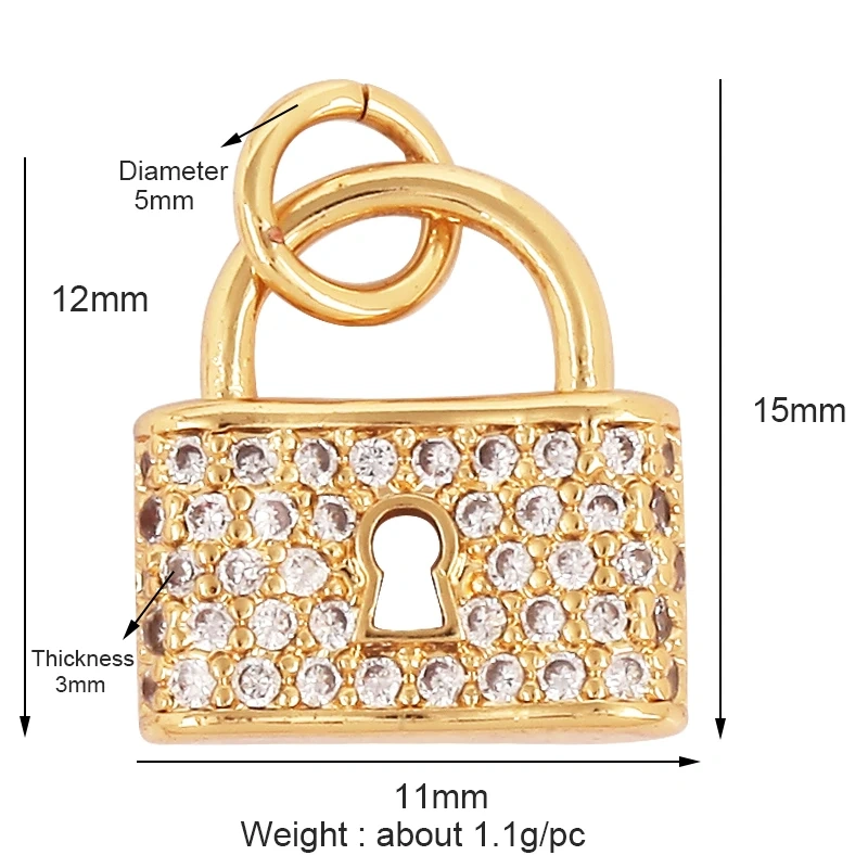 Lock CZ Mini Charm, 18K Real Gold Plated Colour,Necklace Bracelet Pendant for Handmade Handmaking DIY Jewelry Supplies L75