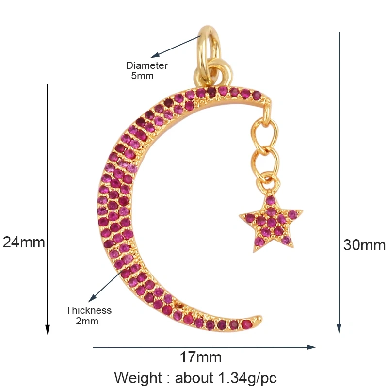 Shining Celestial Sun Moon Star Space Charm Pendant in Gold Color,Inlaid CZ Zirconia Jewelry Necklace Bracelet Making Supply L42