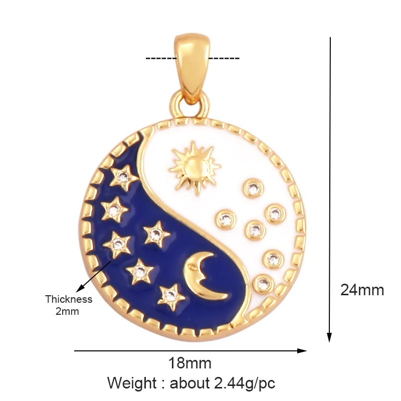 Shining Celestial Sun Moon Star Space Charm Pendant in Gold Color,Inlaid CZ Zirconia Jewelry Necklace Bracelet Making Supply L42