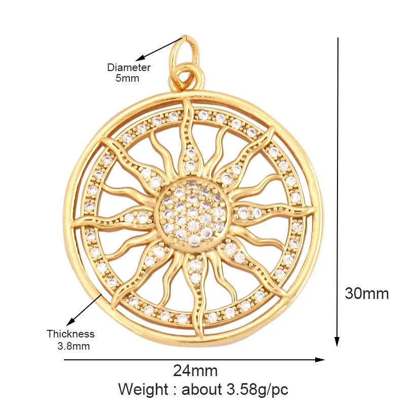 Shining Celestial Sun Moon Star Space Charm Pendant in Gold Color,Inlaid CZ Zirconia Jewelry Necklace Bracelet Making Supply L42