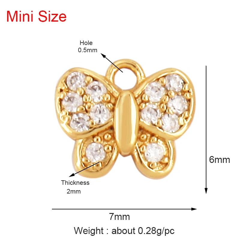 Super Mini Star Flower Butterfly Bee Smiling Face Charm Pendant,Cubic Zirconia Paved Jewelry Necklace Bracelet Accessories L22